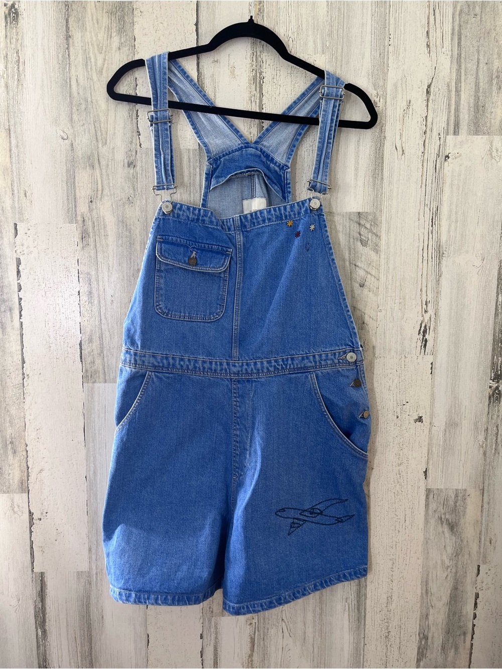 Zara Light Blue Denim Overalls with Patches large
